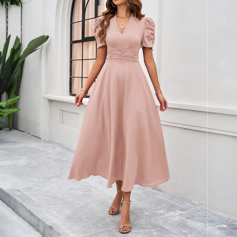 Damen Maxikleid mit elegant verarbeiteten Puffärmeln und taillierter Silhouette Nord Taschen