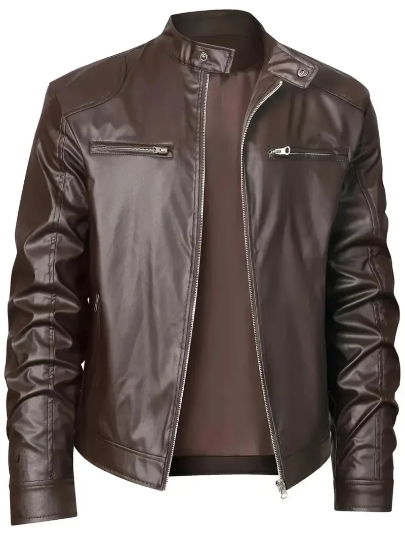 Herren Kunstleder Bikerjacke mit Taschen