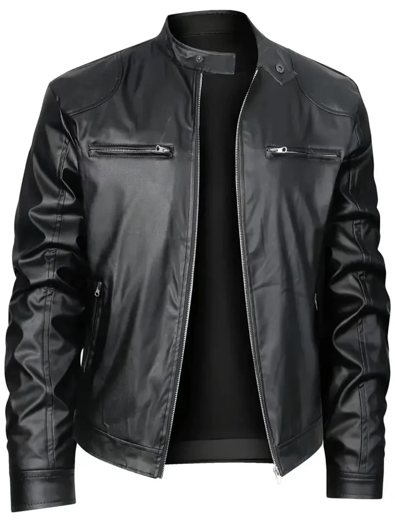 Herren Kunstleder Bikerjacke mit Taschen