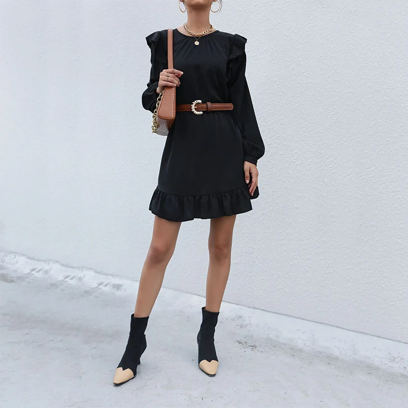 Damen A-Linien Minikleid mit Volantärmeln und Rüschensaum Nord Taschen