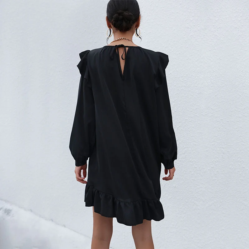 Damen A-Linien Minikleid mit Volantärmeln und Rüschensaum Nord Taschen