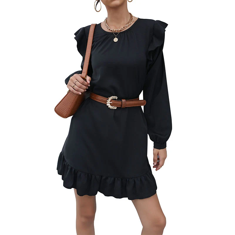 Damen A-Linien Minikleid mit Volantärmeln und Rüschensaum Nord Taschen