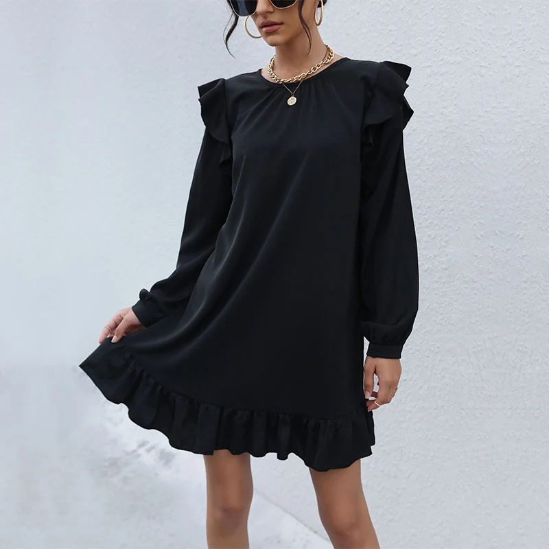Damen A-Linien Minikleid mit Volantärmeln und Rüschensaum Nord Taschen