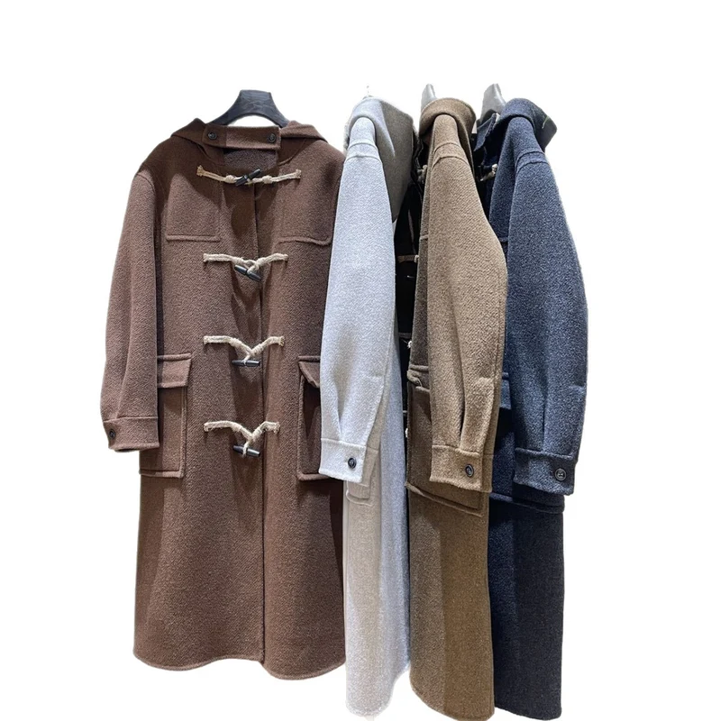 Damen Woll-Dufflecoat mit Knebelverschlüssen und Oversize-Schnitt Nord Taschen