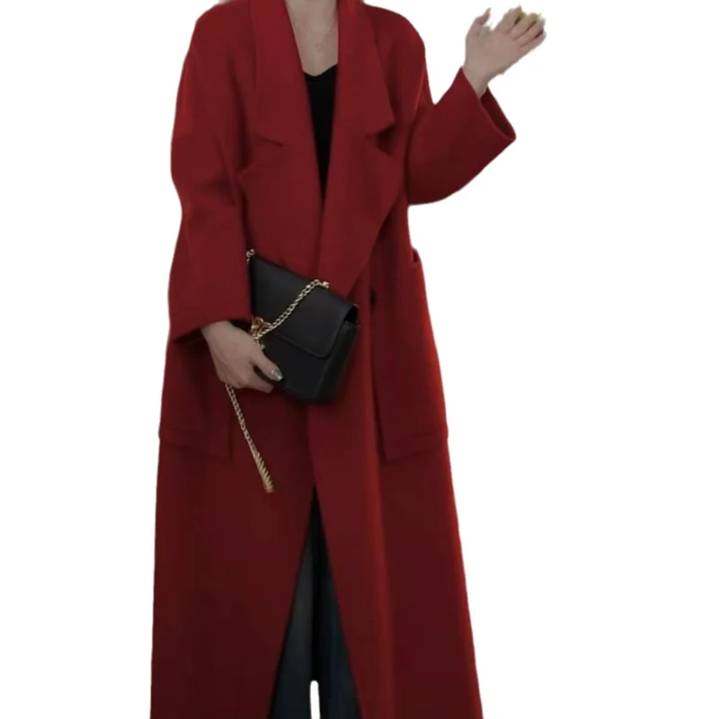 Damen Oversized Wollmix Maximalistischer Mantel mit weitem Revers Nord Taschen