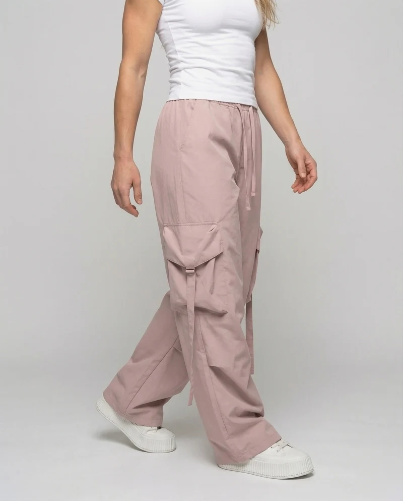 Damen Weite Cargohose Seitliche Bindebänder