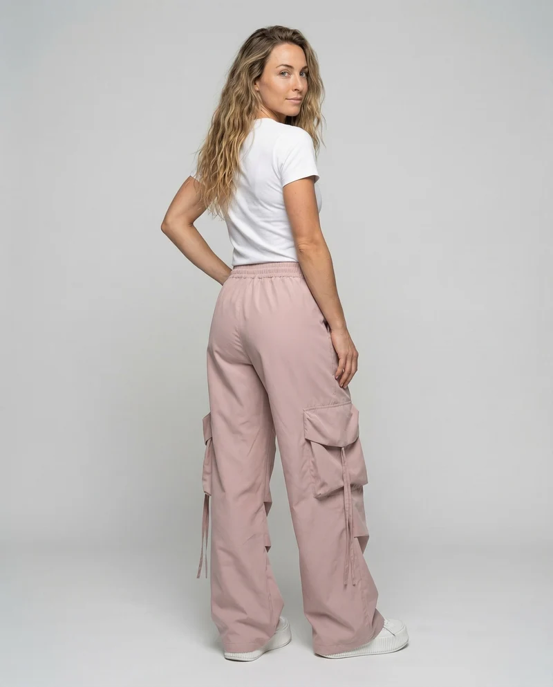 Damen Weite Cargohose Seitliche Bindebänder