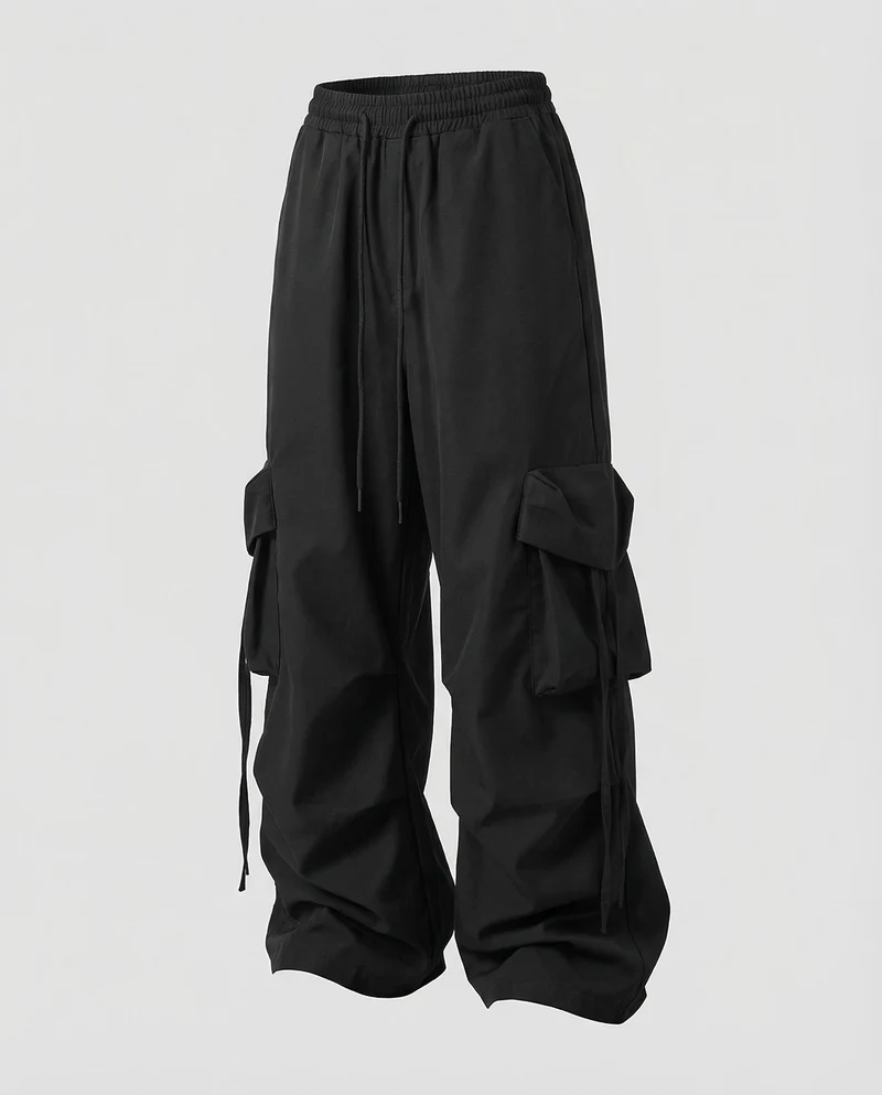 Damen Weite Cargohose Seitliche Bindebänder
