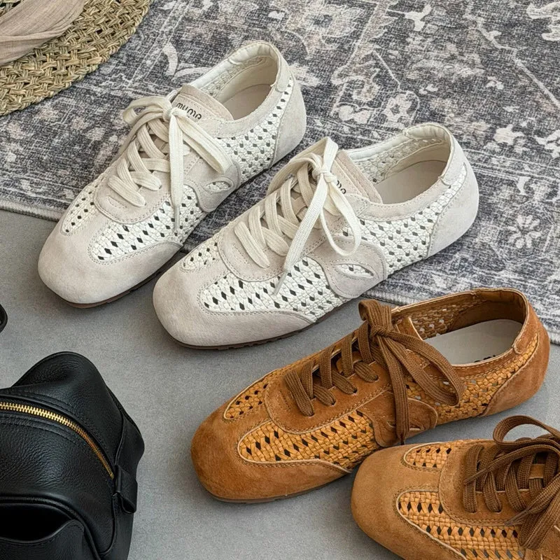 Damen elegante und luftige Schnürschuhe mit handgewebtem Obermaterial