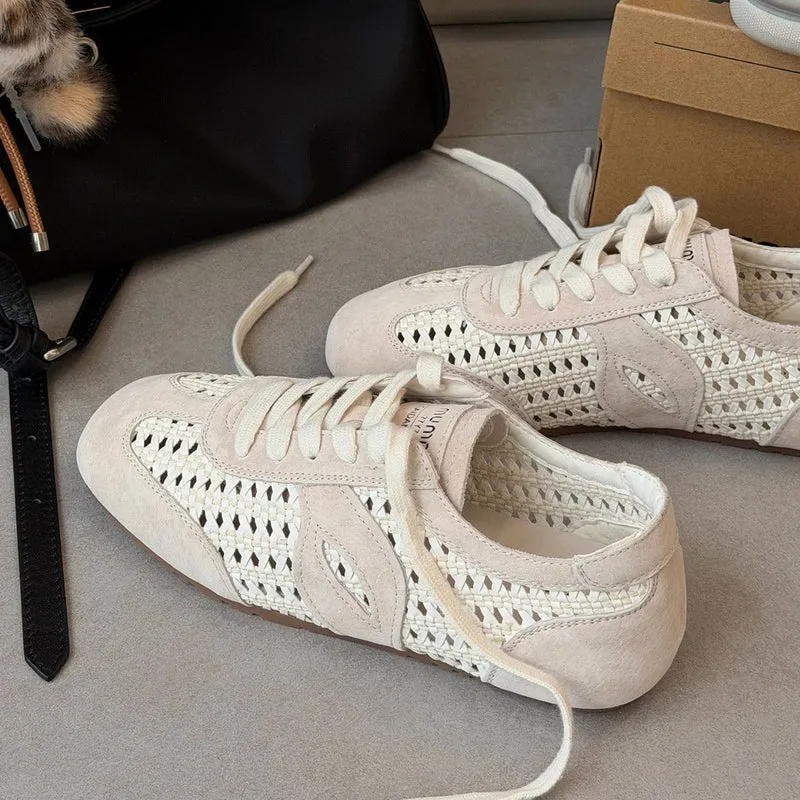 Damen elegante und luftige Schnürschuhe mit handgewebtem Obermaterial