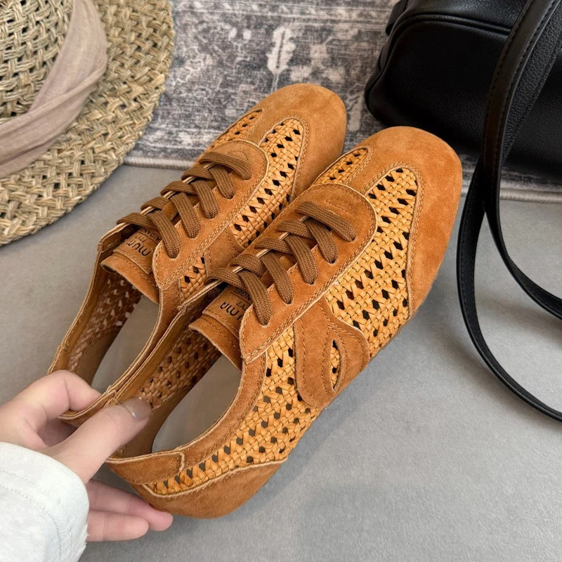 Damen elegante und luftige Schnürschuhe mit handgewebtem Obermaterial
