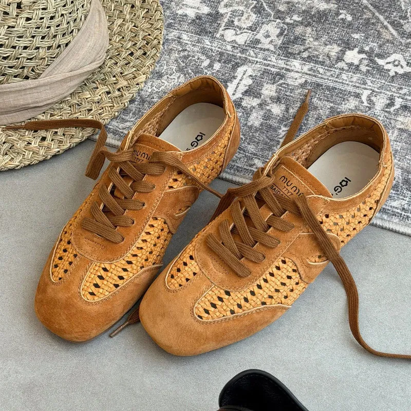 Damen elegante und luftige Schnürschuhe mit handgewebtem Obermaterial