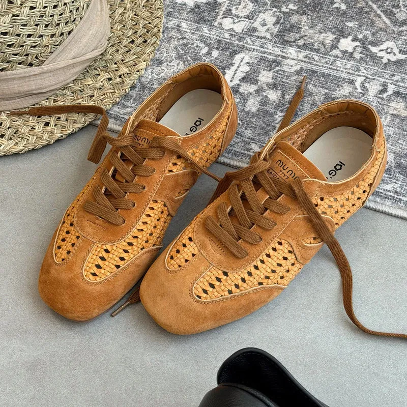 Damen elegante und luftige Schnürschuhe mit handgewebtem Obermaterial
