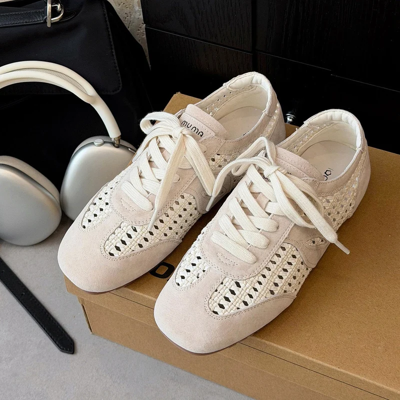 Damen elegante und luftige Schnürschuhe mit handgewebtem Obermaterial