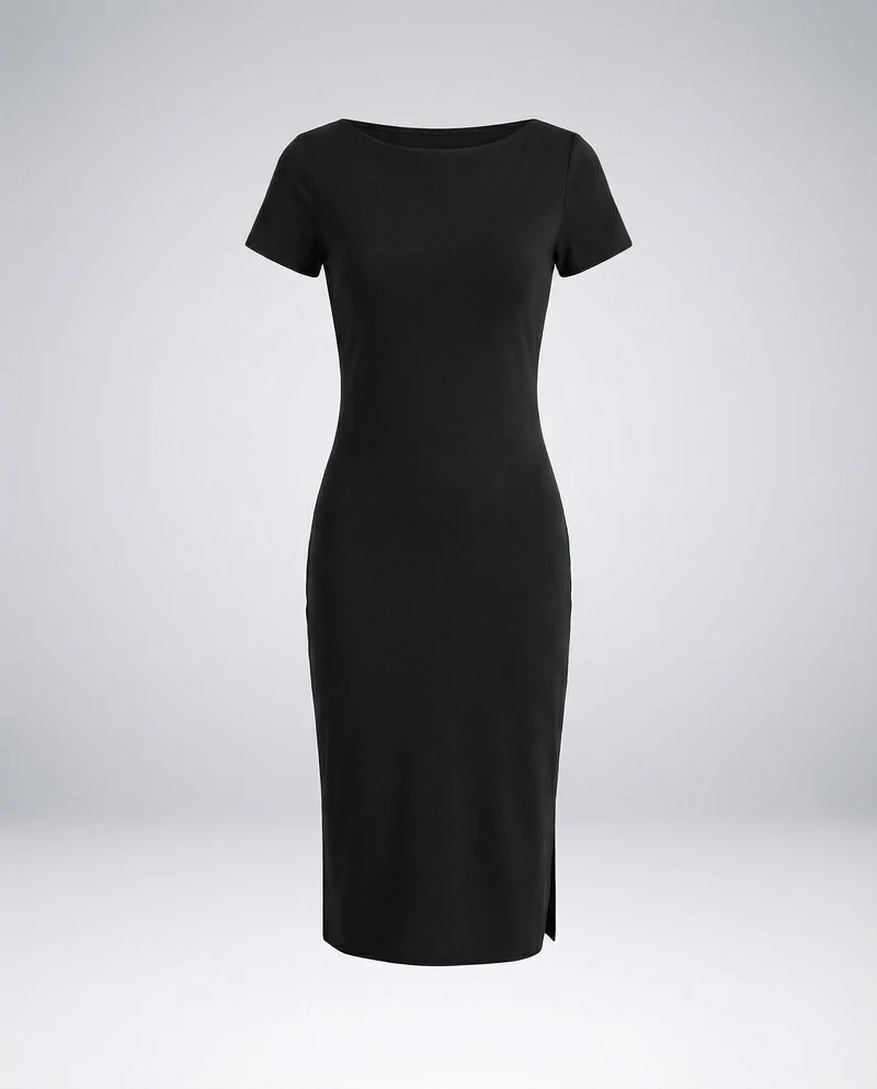 Damen Taillierte Beinschlitz Jersey Midikleid