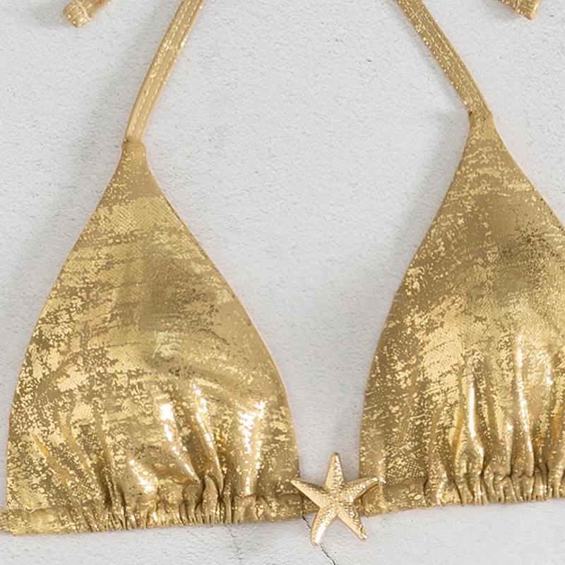 Damen Triangel-Bikini-Set mit glänzenden Akzenten und verstellbaren Trägern