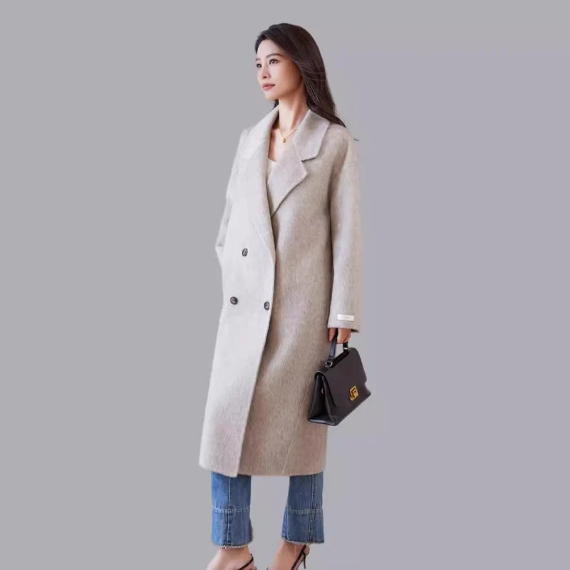 Damen Oversized Wollmix-Mantel mit weitem Revers und doppelreihiger Knopfleiste Nord Taschen