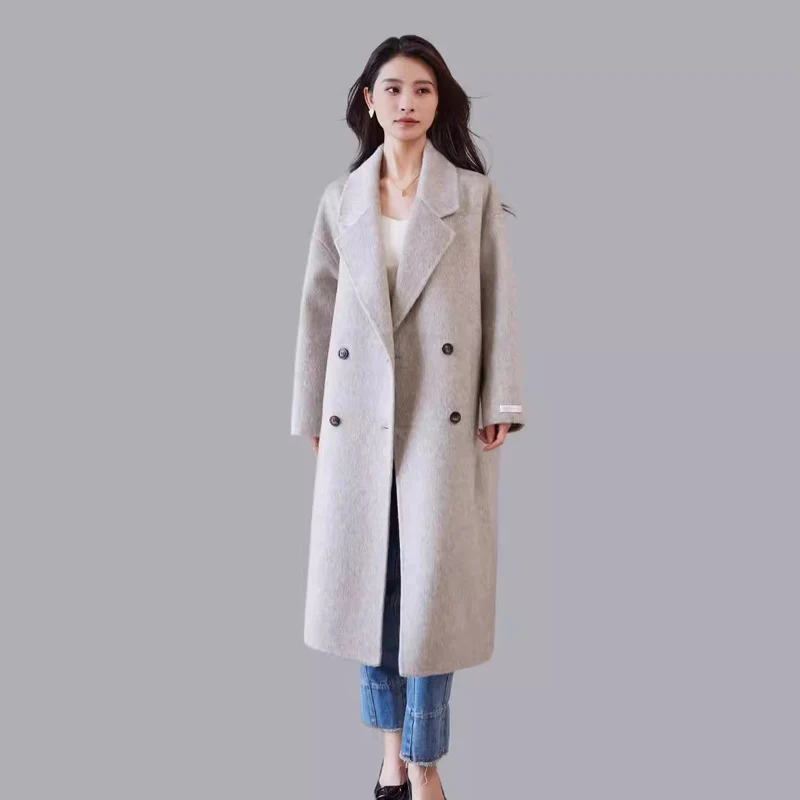Damen Oversized Wollmix-Mantel mit weitem Revers und doppelreihiger Knopfleiste Nord Taschen