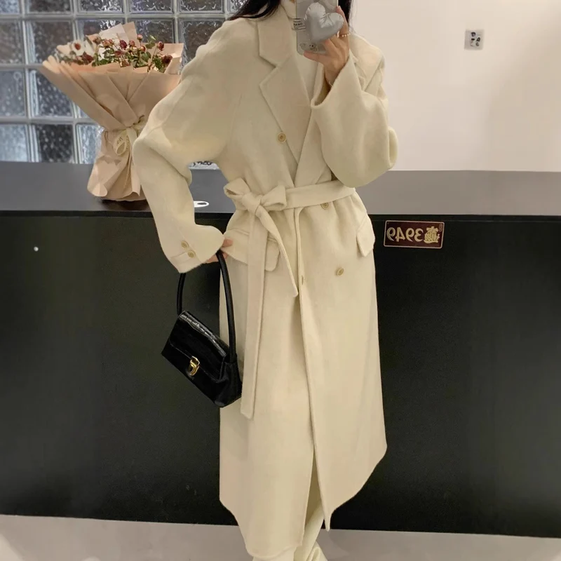Damen Oversized Wollmix-Mantel mit doppelreihiger Knopfleiste und Taschenklappen Nord Taschen