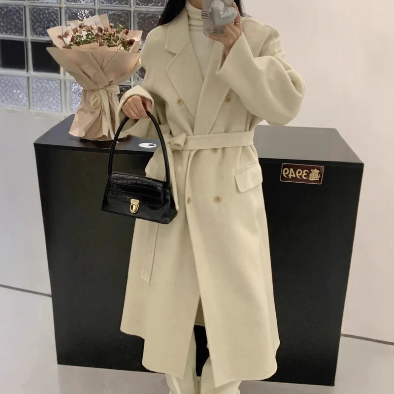 Damen Oversized Wollmix-Mantel mit doppelreihiger Knopfleiste und Taschenklappen Nord Taschen