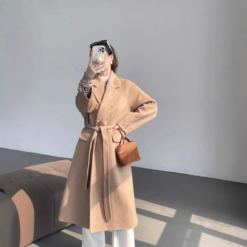 Damen Oversized Wollmix-Mantel mit doppelreihiger Knopfleiste und Taschenklappen Nord Taschen