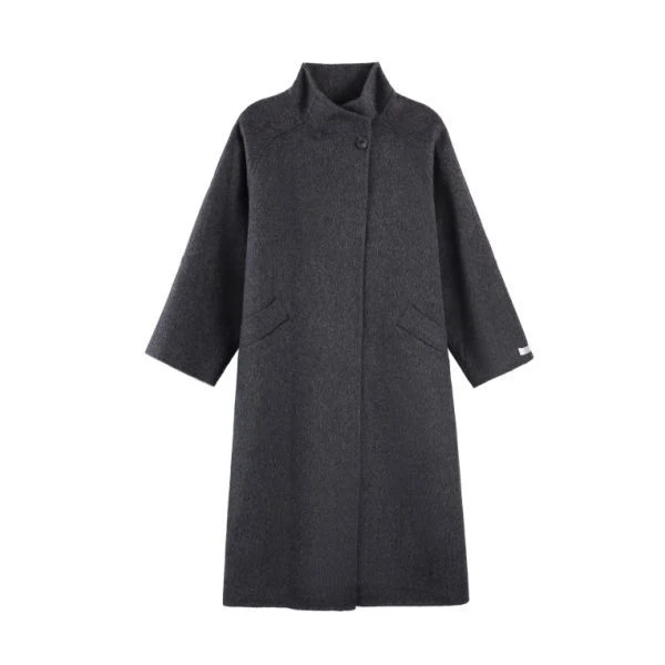 Damen Oversized Wollmantel mit Stehkragen und Ein-Knopf-Verschluss Nord Taschen