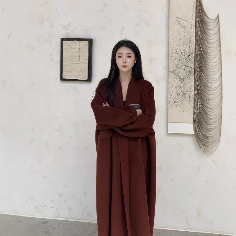 Damen Oversized Wollmantel mit klassischem Reverskragen Nord Taschen
