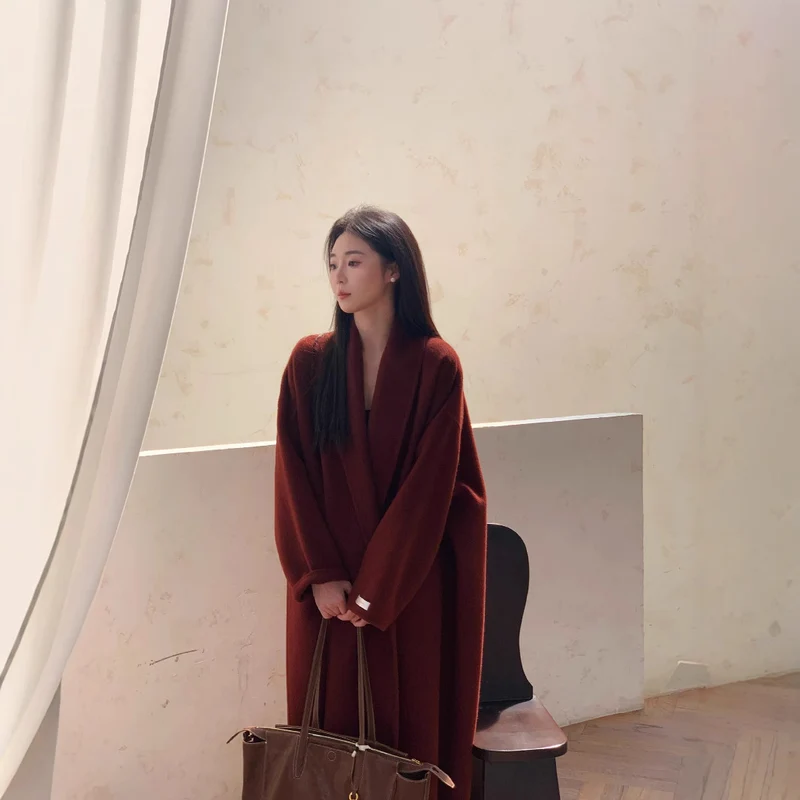 Damen Oversized Wollmantel mit klassischem Reverskragen Nord Taschen