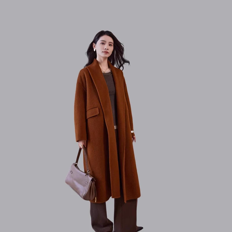 Damen Oversized Wollmantel mit klassischem Reverskragen Nord Taschen