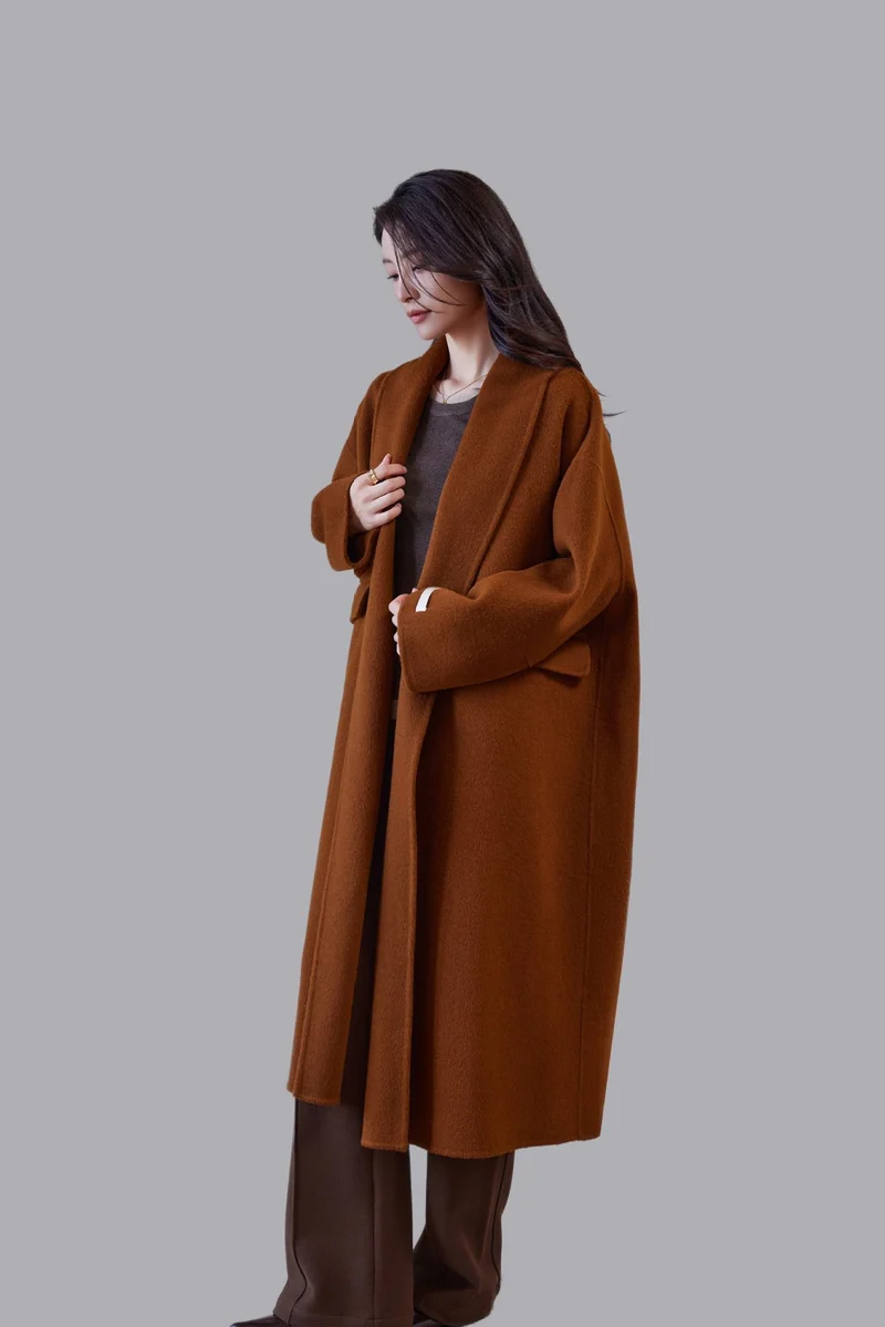 Damen Oversized Wollmantel mit klassischem Reverskragen Nord Taschen