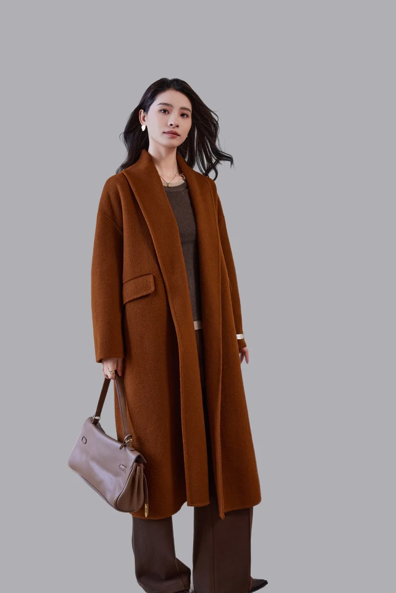 Damen Oversized Wollmantel mit klassischem Reverskragen Nord Taschen