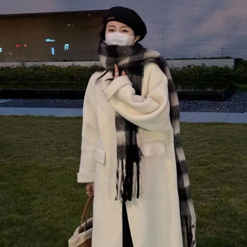 Damen Oversize Wollmix Mantel knielang mit verdeckter Knopfleiste und lässiger Schulterlinie Nord Taschen