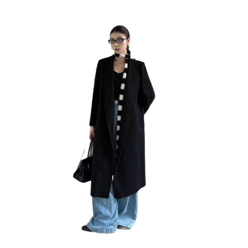 Damen Oversize Wollmantel mit strukturierter Schulterpartie und elegantem Revers Nord Taschen