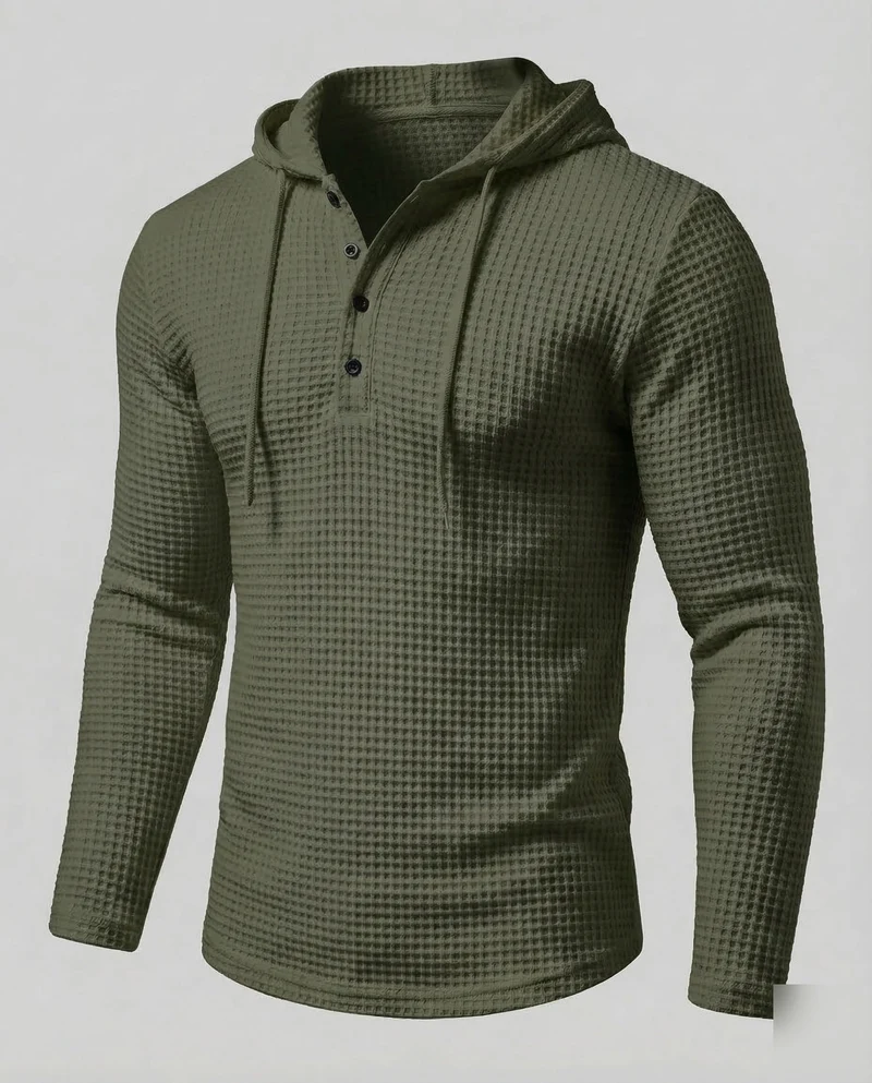 Herren Henleyshirt Waffelstrick
