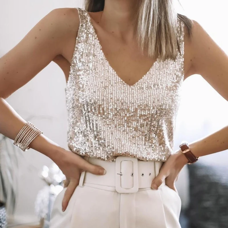 Glitzerndes Pailletten Top Glamouröser Festtagstil