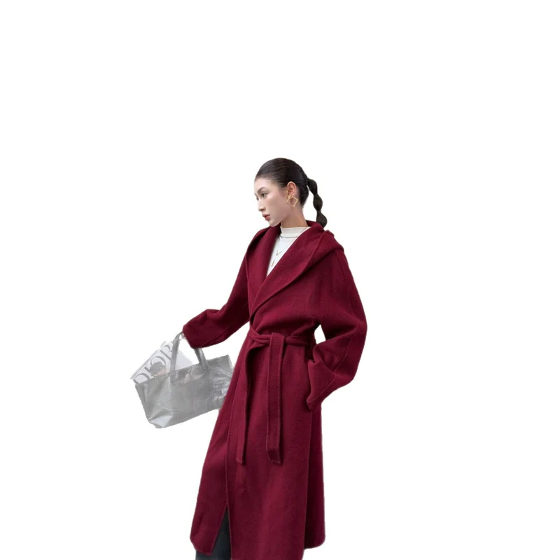 Damen Oversize Wollmantel mit Schalkragen und verdeckter Knopfleiste Nord Taschen