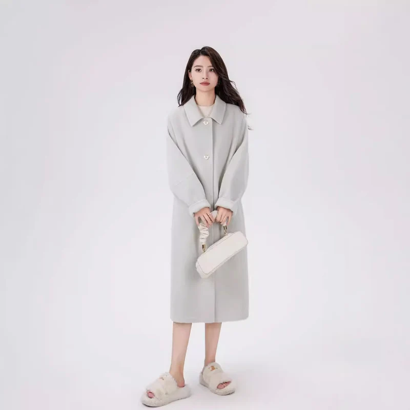 Damen Oversize Woll-Cocoon-Mantel mit dekorativen Herzknöpfen Nord Taschen