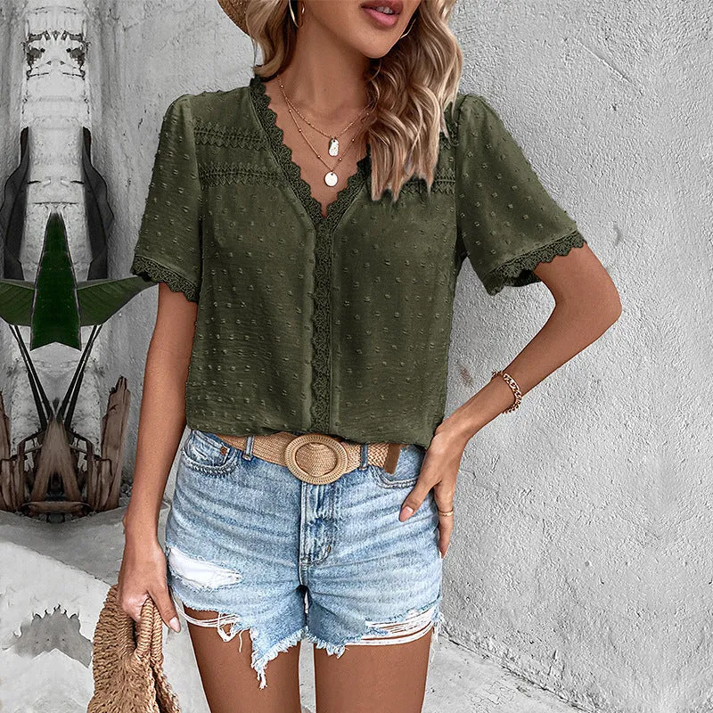 Damen Viskosebluse mit zarten Spitzenakzenten