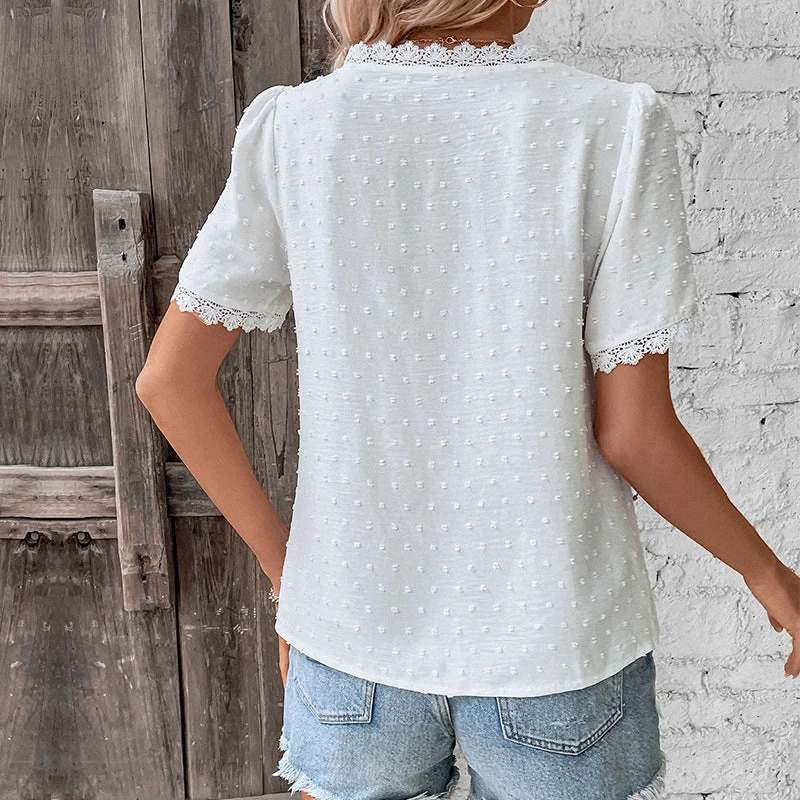 Damen Viskosebluse mit zarten Spitzenakzenten