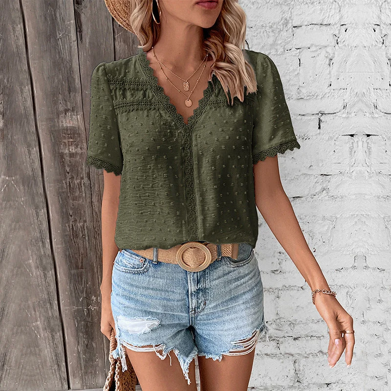 Damen Viskosebluse mit zarten Spitzenakzenten