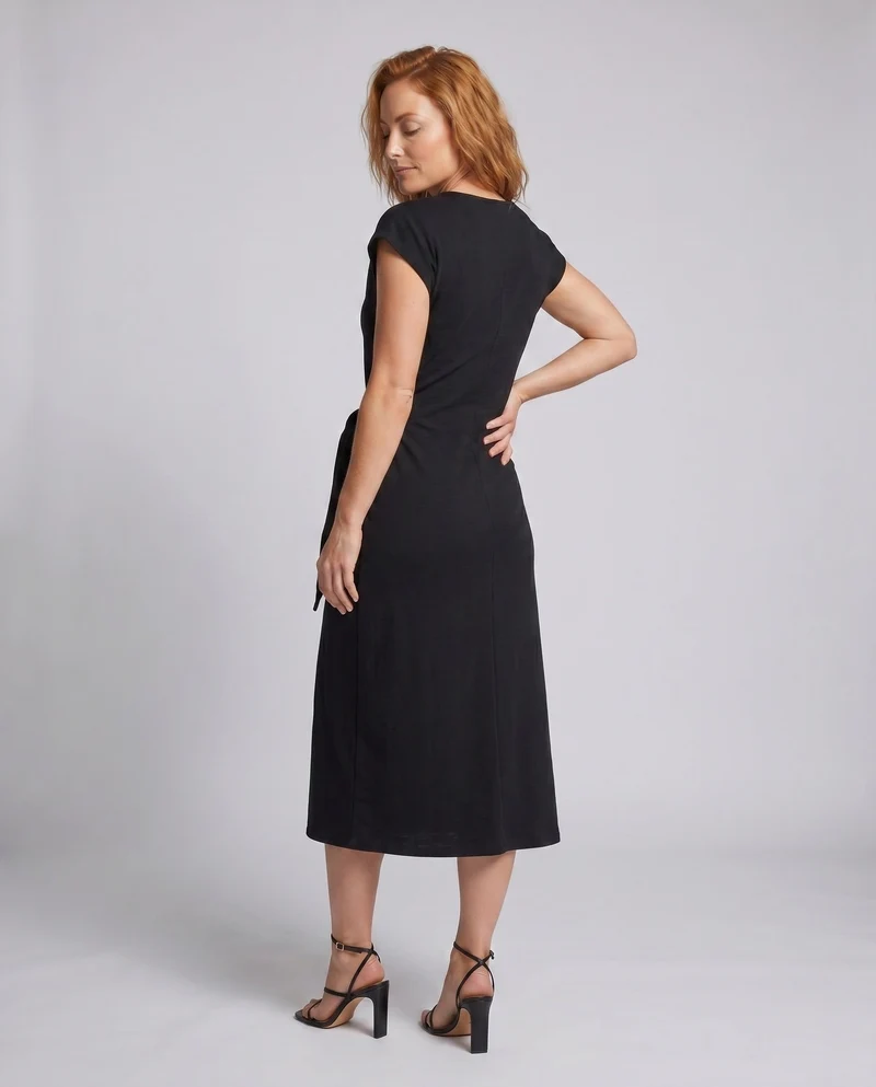 Damen Elegantes Wickelkleid mit schmalem V-Ausschnitt und seitlichem Schlitz