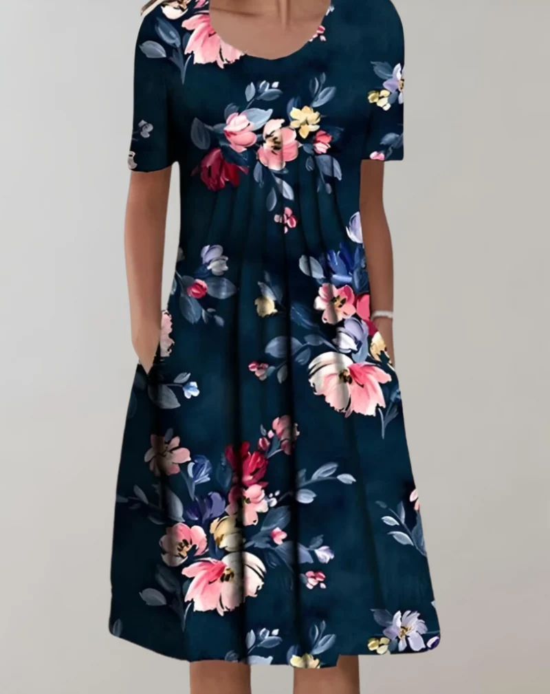 Kurze Ärmel, Lockeres Midikleid mit Blumenmuster und Taschen