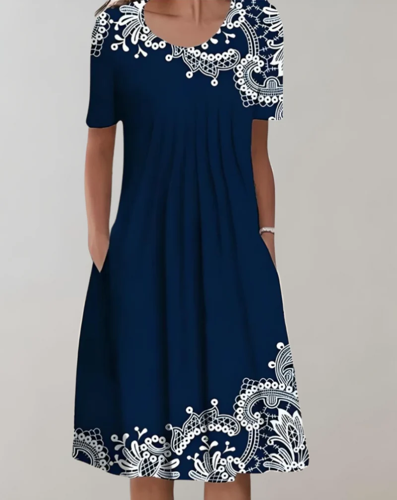 Kurze Ärmel, Lockeres Midikleid mit Blumenmuster und Taschen