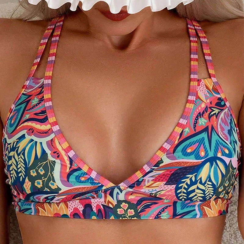 Damen Triangel-Bikinioberteil mit floralem Muster und kontrastierenden Trägern Nord Taschen