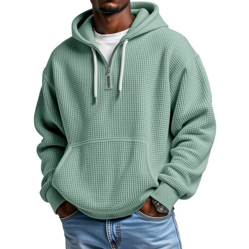 Herren Waffelstrick Halfzip-Kapuzenpullover mit Kängurutasche Nord Taschen