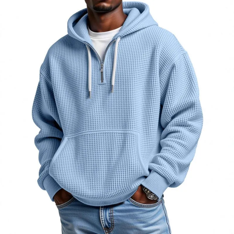 Herren Waffelstrick Halfzip-Kapuzenpullover mit Kängurutasche Nord Taschen
