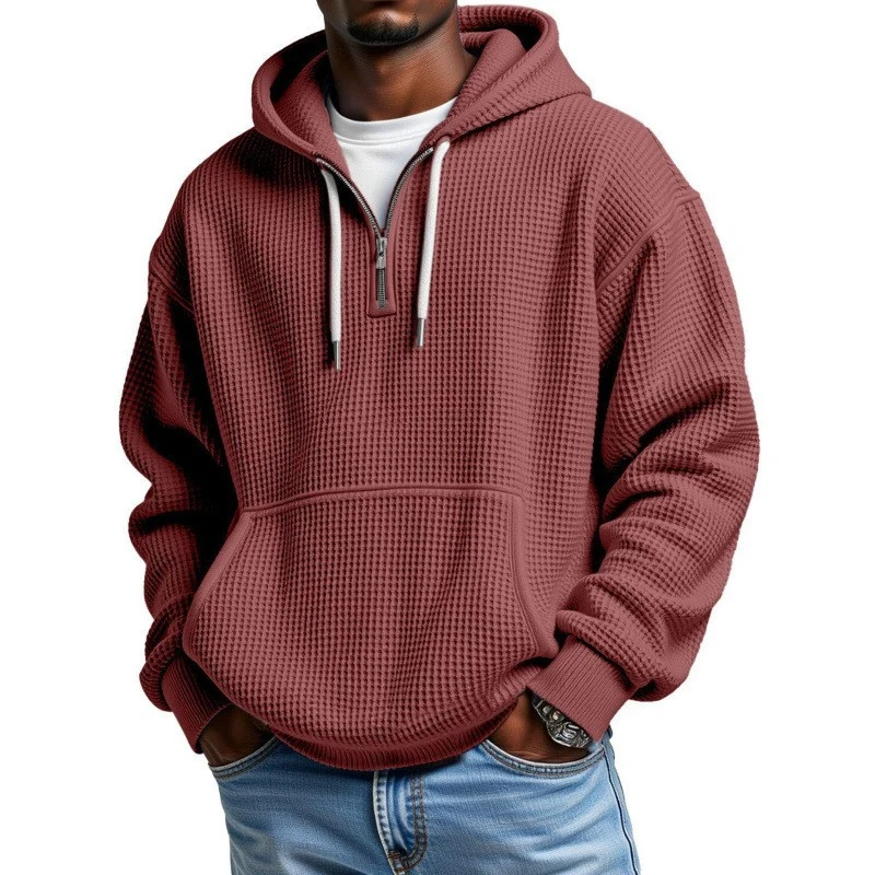 Herren Waffelstrick Halfzip-Kapuzenpullover mit Kängurutasche Nord Taschen