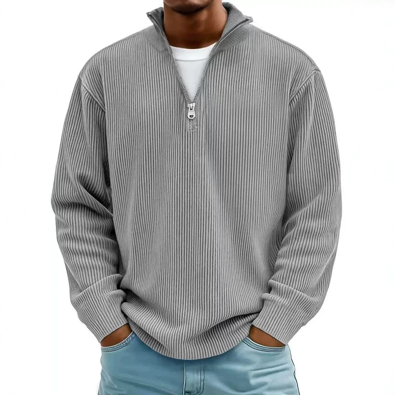 Herren Gerippter Halbzip-Strickpullover mit Stehkragen und lockerer Passform Nord Taschen