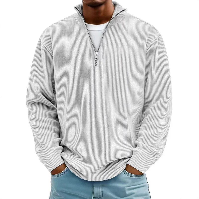 Herren Gerippter Halbzip-Strickpullover mit Stehkragen und lockerer Passform Nord Taschen