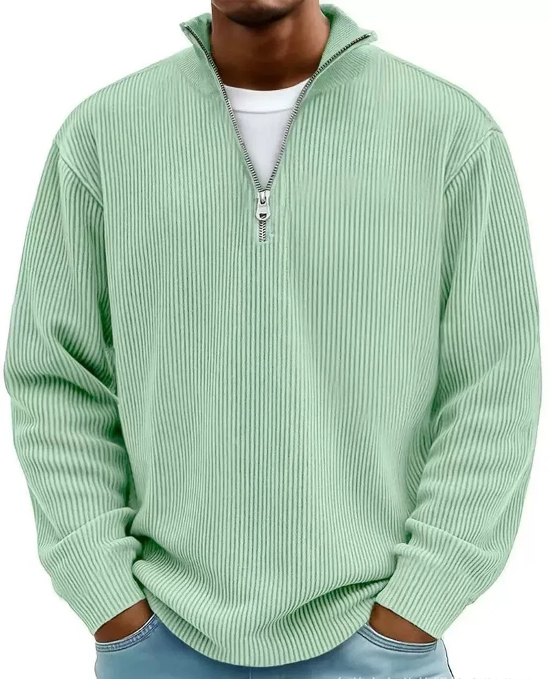 Herren Gerippter Halbzip-Strickpullover mit Stehkragen und lockerer Passform Nord Taschen